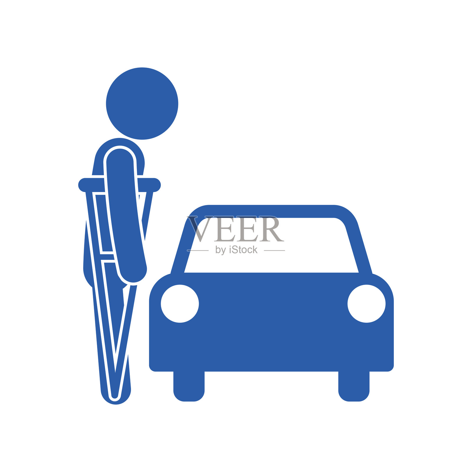 孤立的图标显示残疾人士优先停车标志，包含一个大字母P、汽车和拄拐杖的人。插画图片素材