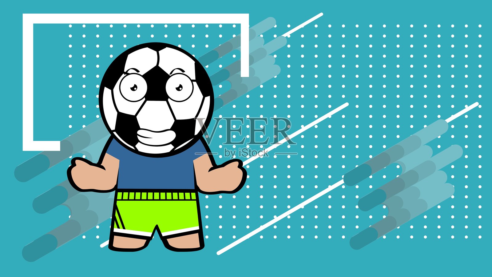 卡通背景中的迷你角色踢足球插画图片素材