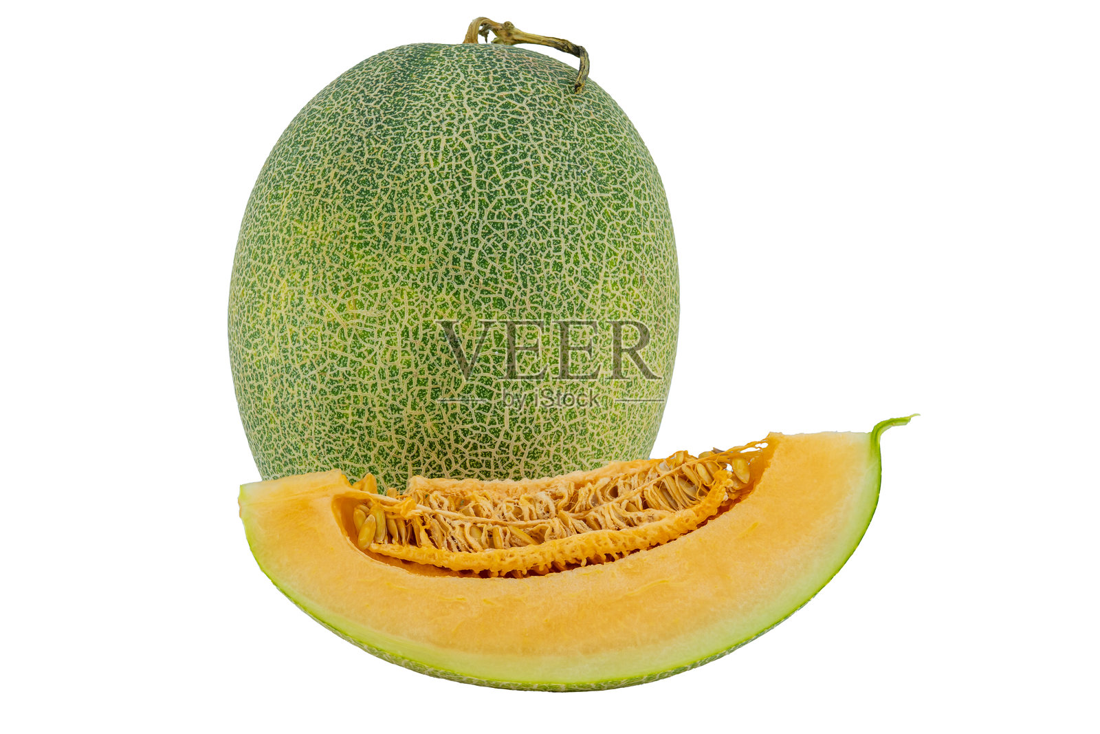 高质量的哈密瓜PNG图片，带切片，背景为白色照片摄影图片