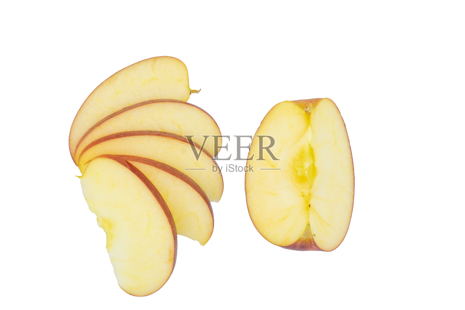 高质量的苹果切片和半个苹果，孤立在白色背景上照片摄影图片