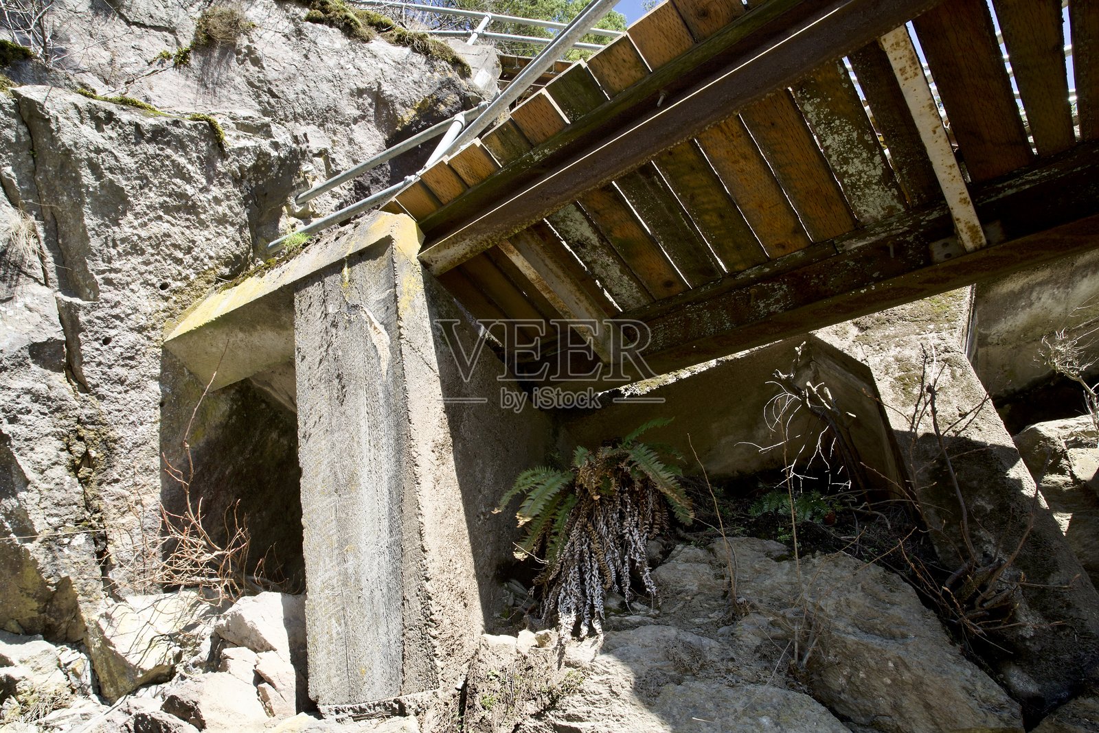 木桥与混凝土基础的特写照片摄影图片