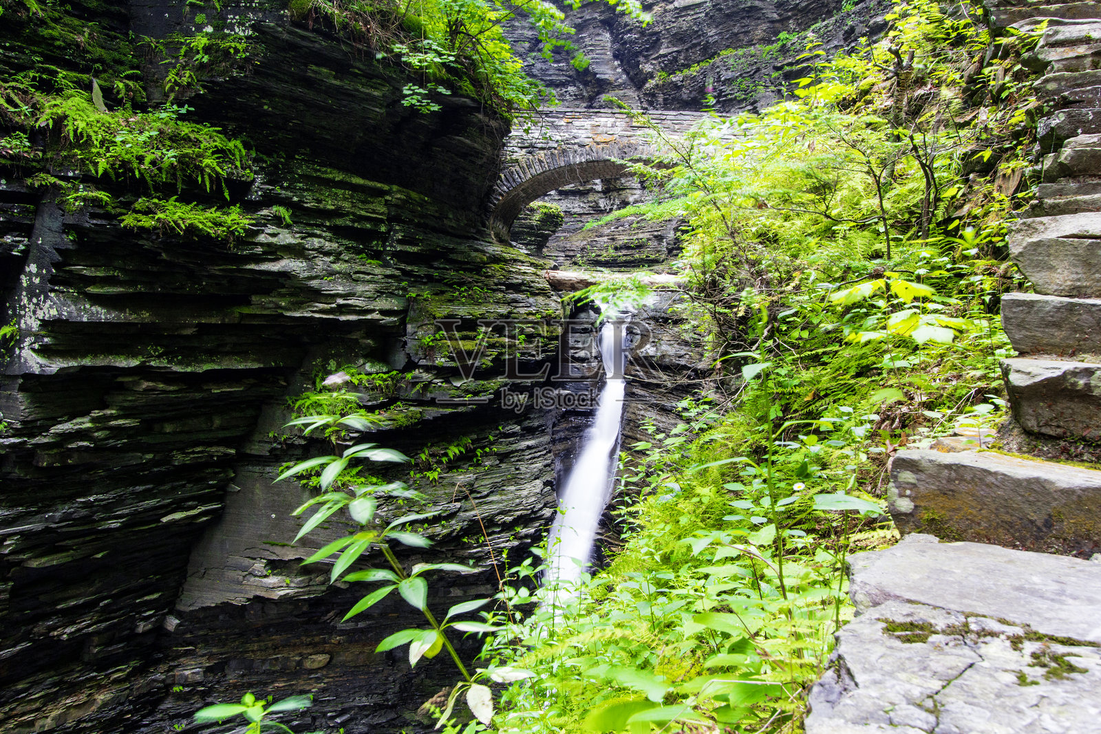 中央瀑布，沃特金斯格伦州立公园，纽约照片摄影图片
