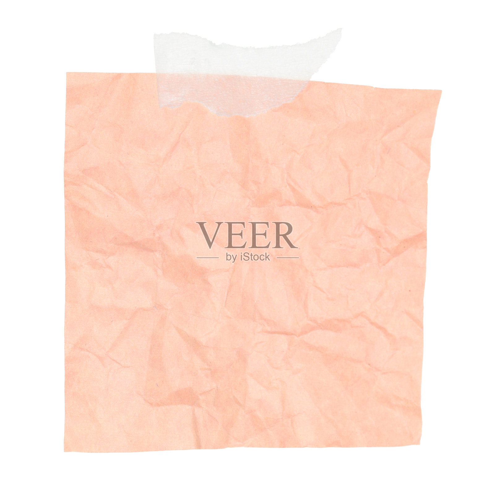 皱巴巴的空白纸张，用胶带粘贴，孤立在透明背景上。办公空白纸张概念照片摄影图片