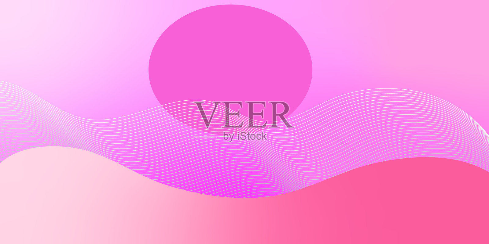 现代粉色渐变矢量背景的抽象日落风景与波浪线插画图片素材