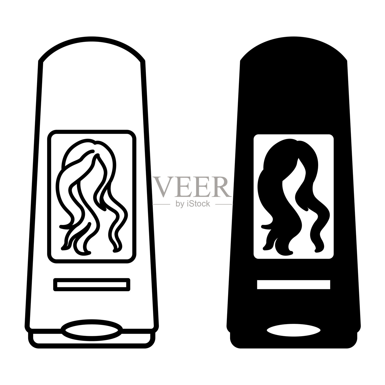 洗发水图标。黑白矢量插图。洗发护发化妆品。液体肥皂，清洁。卫生概念插画图片素材