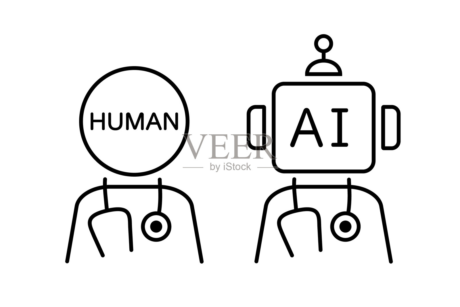 人类医生与人工智能医生图标集插画图片素材