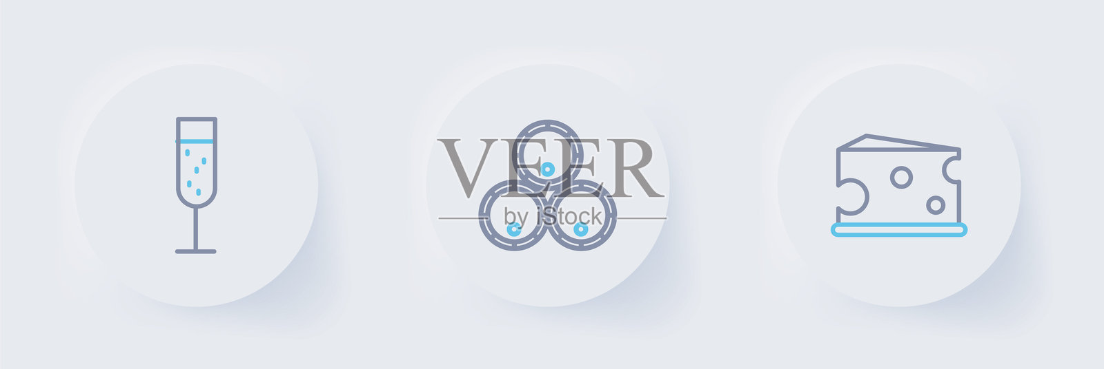 奶酪、木桶和香槟酒杯图标。矢量图。插画图片素材