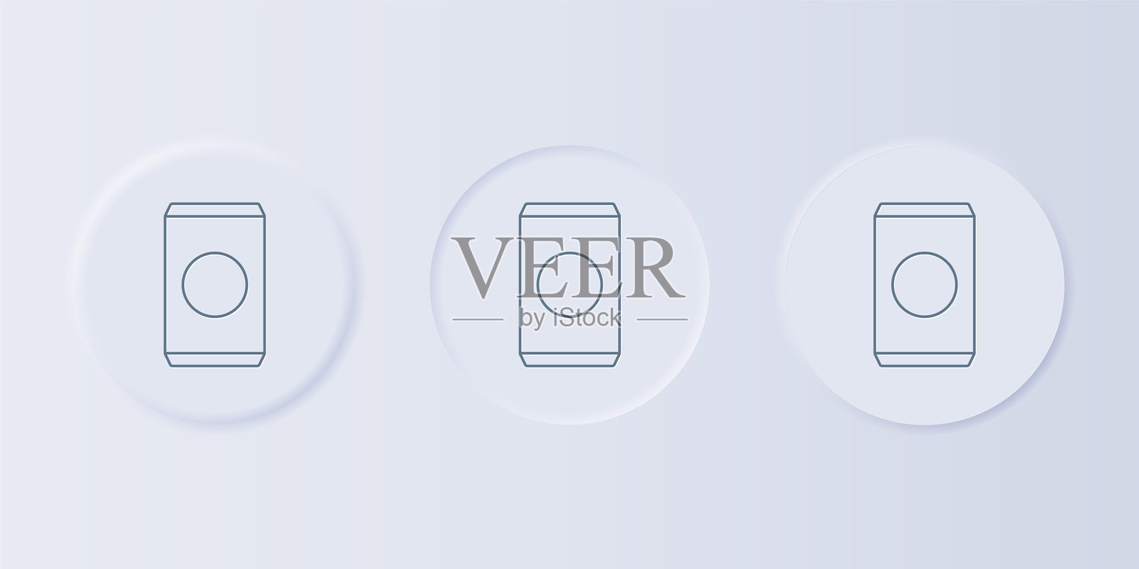 灰色的苏打水罐与饮用吸管图标，背景为灰色。方形按钮中的图标集合。插画图片素材