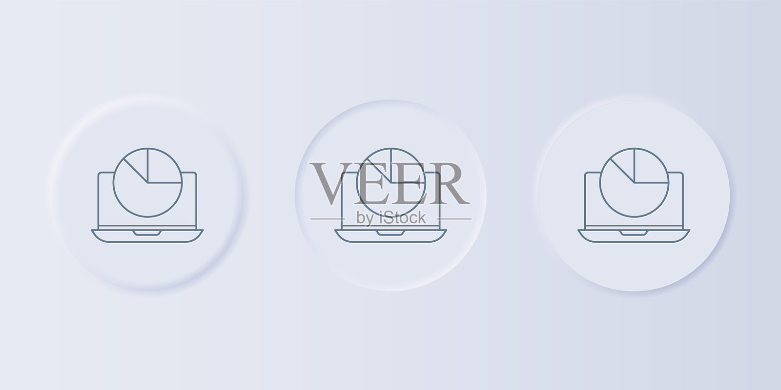 灰色笔记本电脑与图表图标，背景为灰色。报告文本文件图标。会计标志。审计、分析、规划。方形按钮中的一组图标。矢量图。插画图片素材