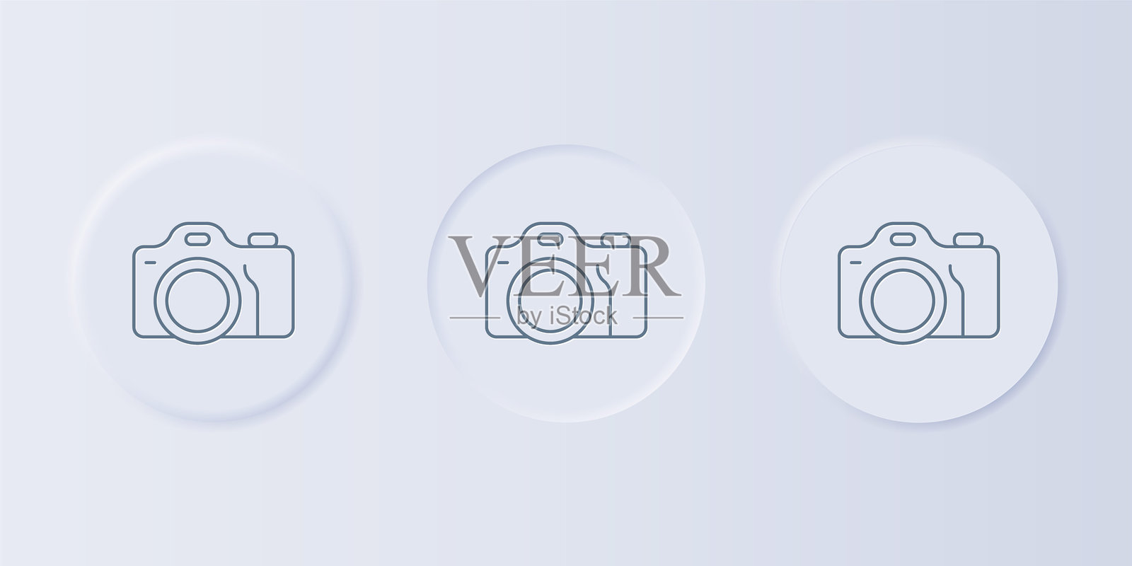 灰色相机图标，背景为灰色。照片相机。数字摄影。方形按钮中的图标集合。矢量图。插画图片素材