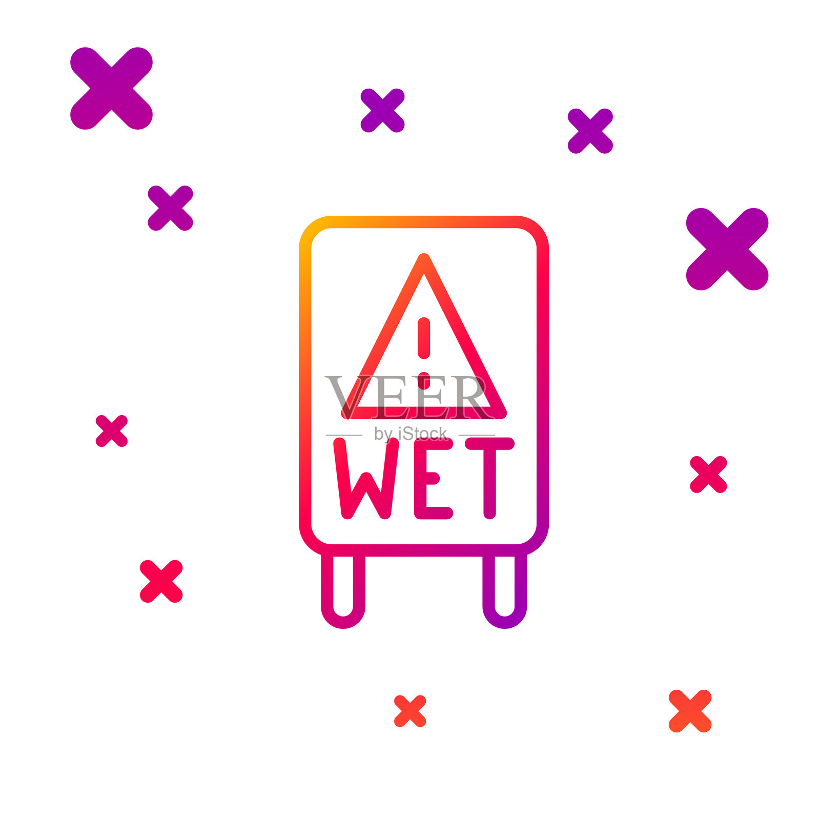 彩色线条湿滑地面和清洁进行中的图标，背景为白色。清洁服务概念。渐变随机动态形状。矢量图。插画图片素材