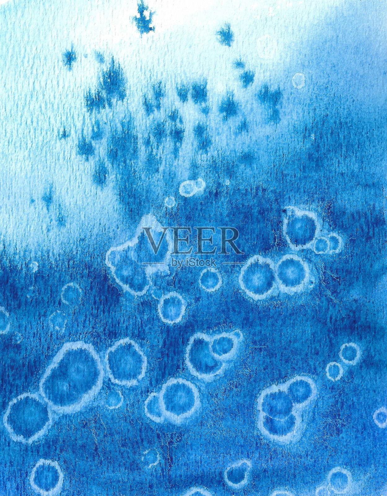 水彩抽象蓝色背景。单色艺术纸张纹理。水和冰的质感。插画图片素材