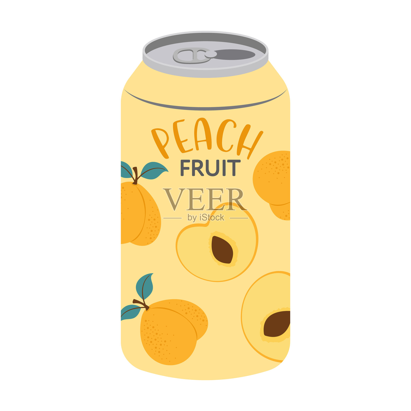 色彩丰富的罐装和瓶装果汁插图，设计简单。夏季冷饮和软饮。插画图片素材