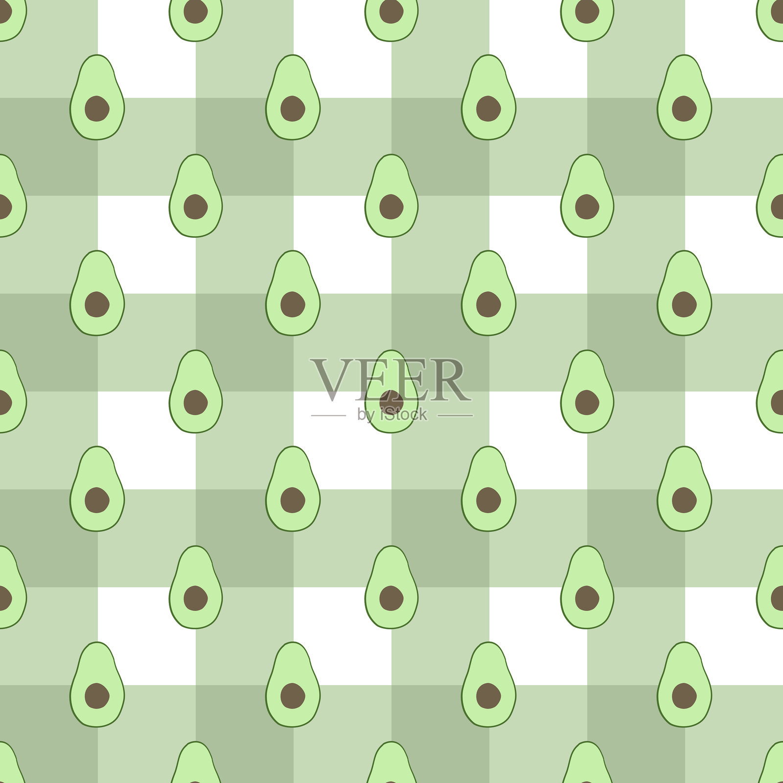 绿色鳄梨在格子无缝图案上插画图片素材