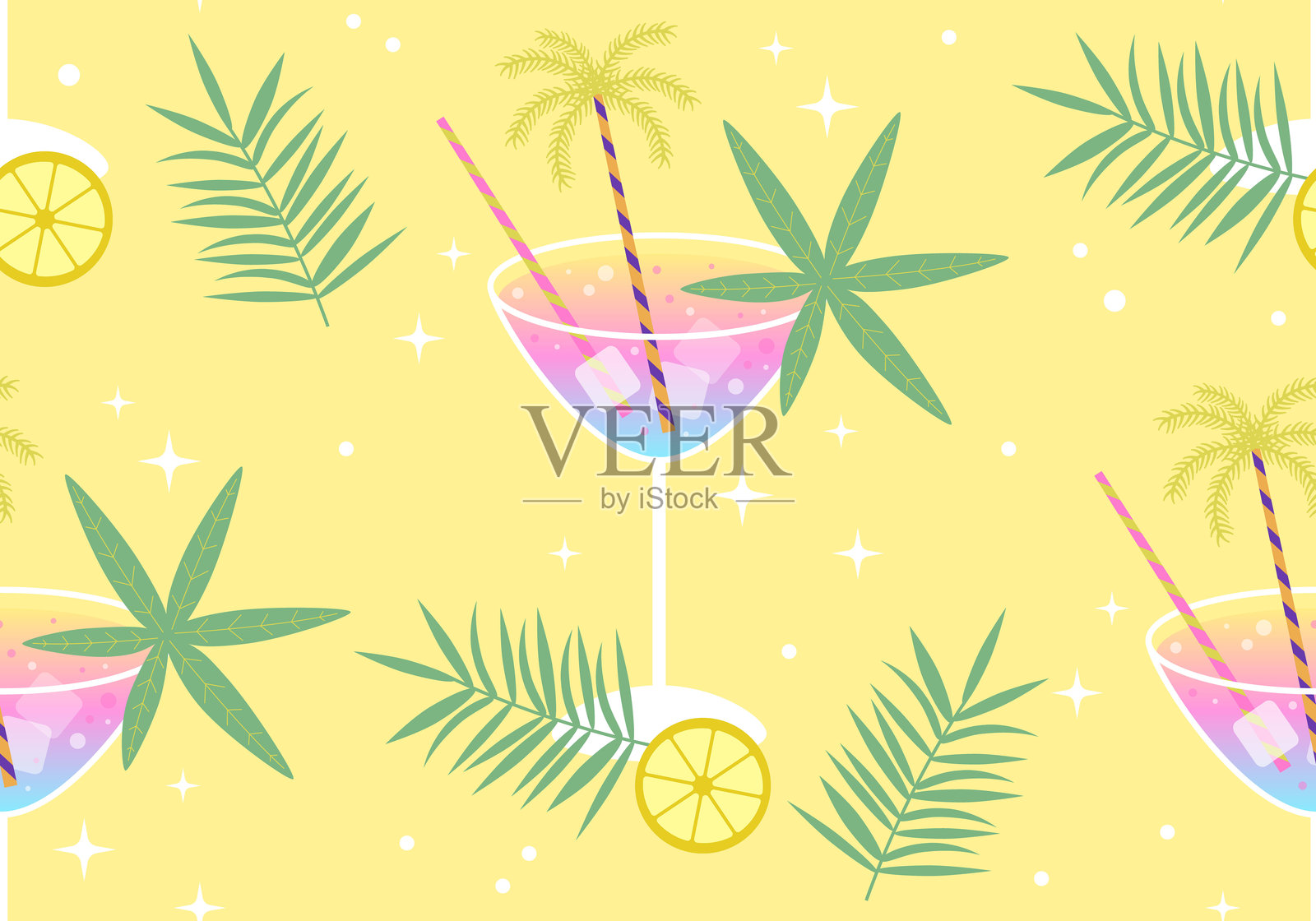 无缝鸡尾酒图案。节日派对设计。节日饮品。鸡尾酒纹理，背景。插画图片素材