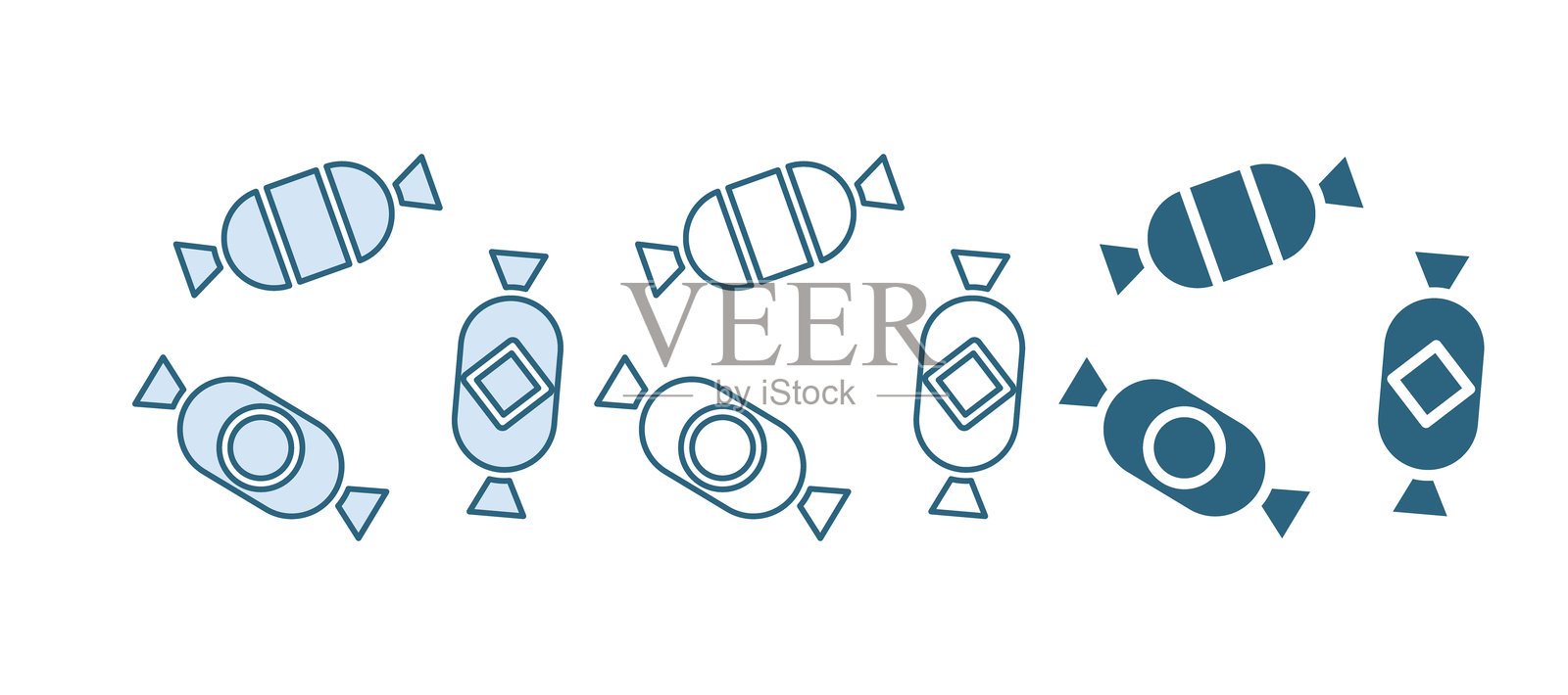 蓝色糖果图标，背景为白色。矢量图。插画图片素材