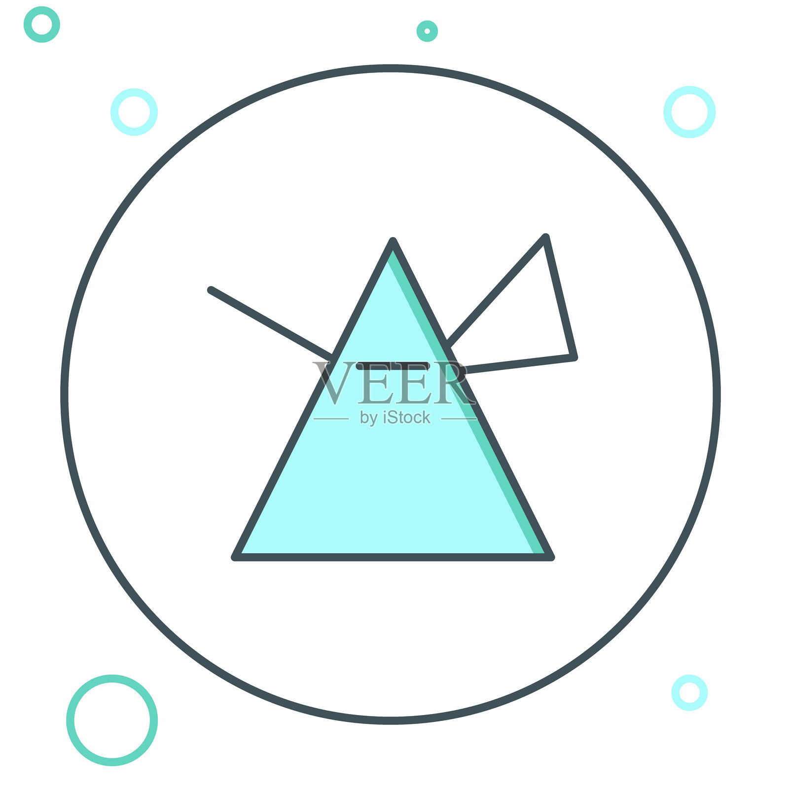 棱镜中的光线光束图标，背景为白色。光线在玻璃棱镜中形成彩虹光谱的色散光学效果。彩色轮廓概念。矢量图。插画图片素材