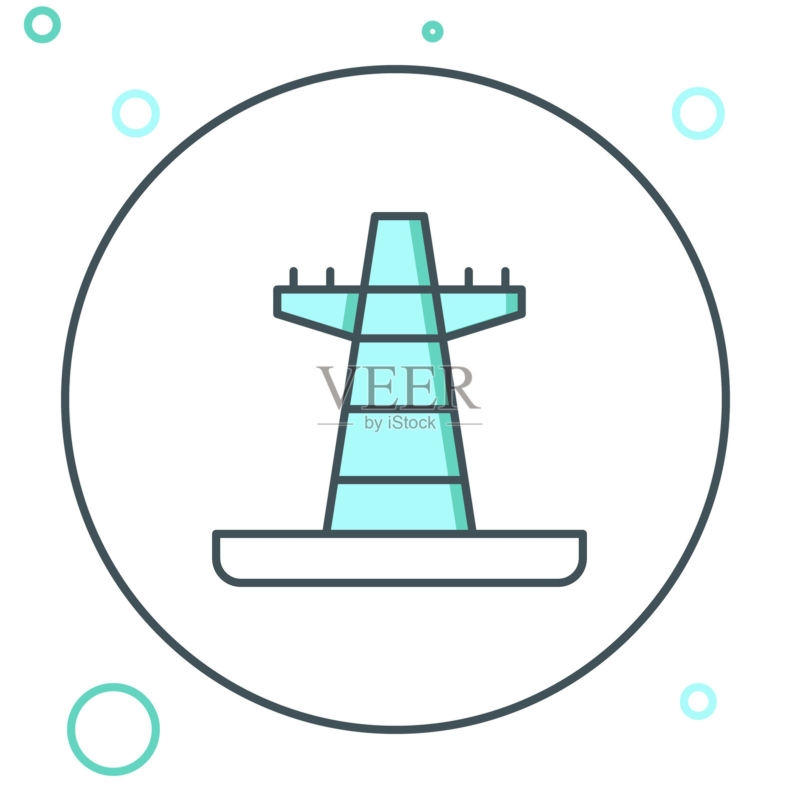 电力塔图标，用于支撑架空电力线，背景为白色。高压电线杆。彩色轮廓概念。矢量图。插画图片素材