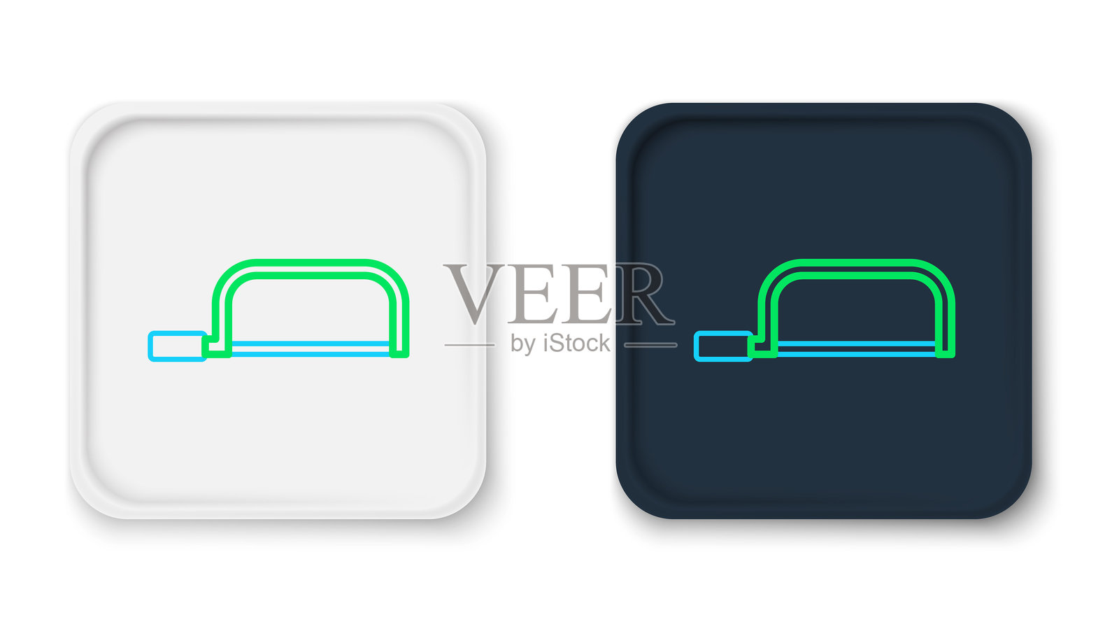 线锯图标，背景为白色。用于木材和金属的金属锯。彩色轮廓概念。矢量图。插画图片素材