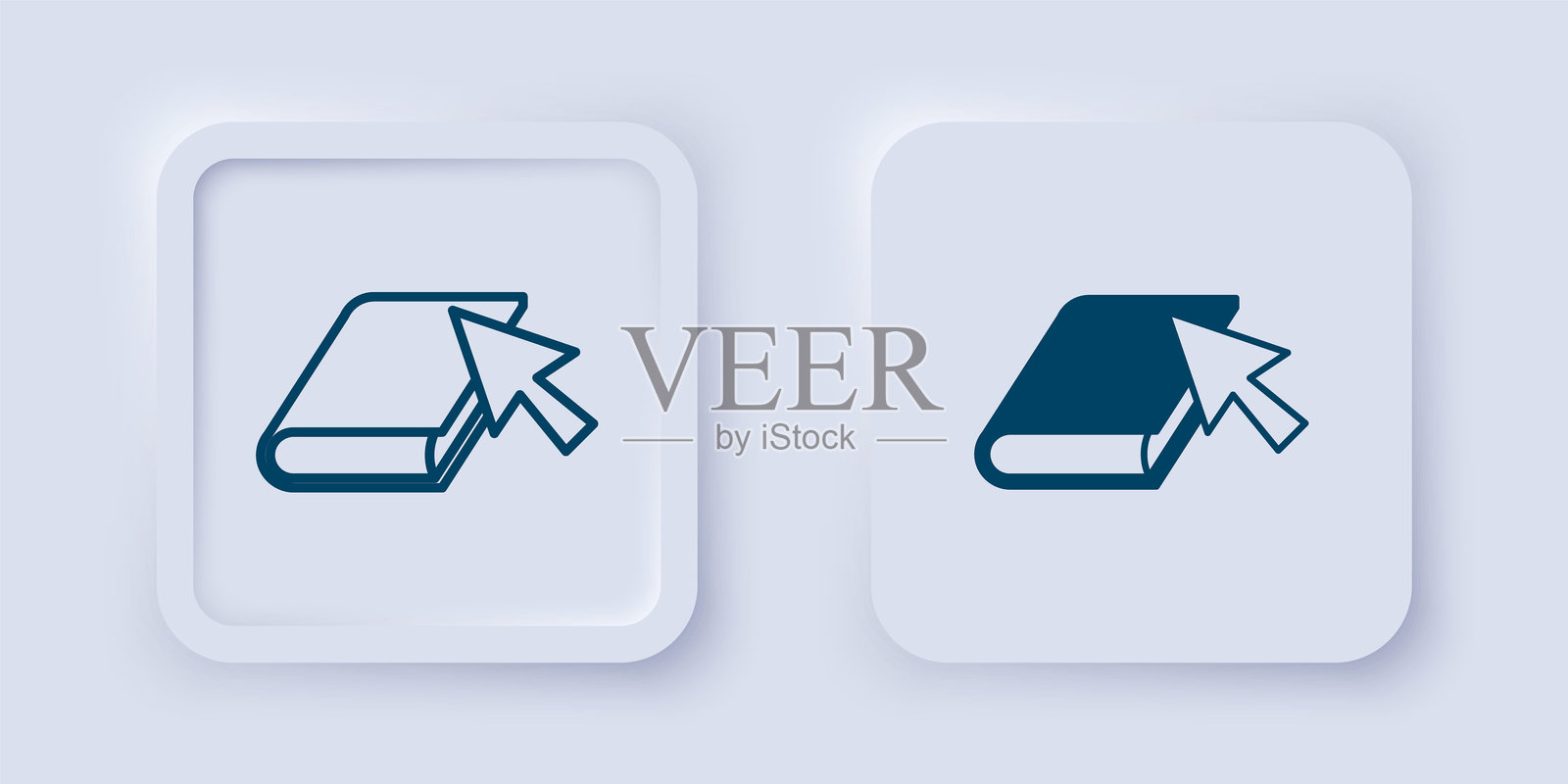 填充和轮廓的在线书籍图标，背景为灰色。互联网教育概念，电子学习资源，远程在线课程。方形按钮。矢量图。插画图片素材