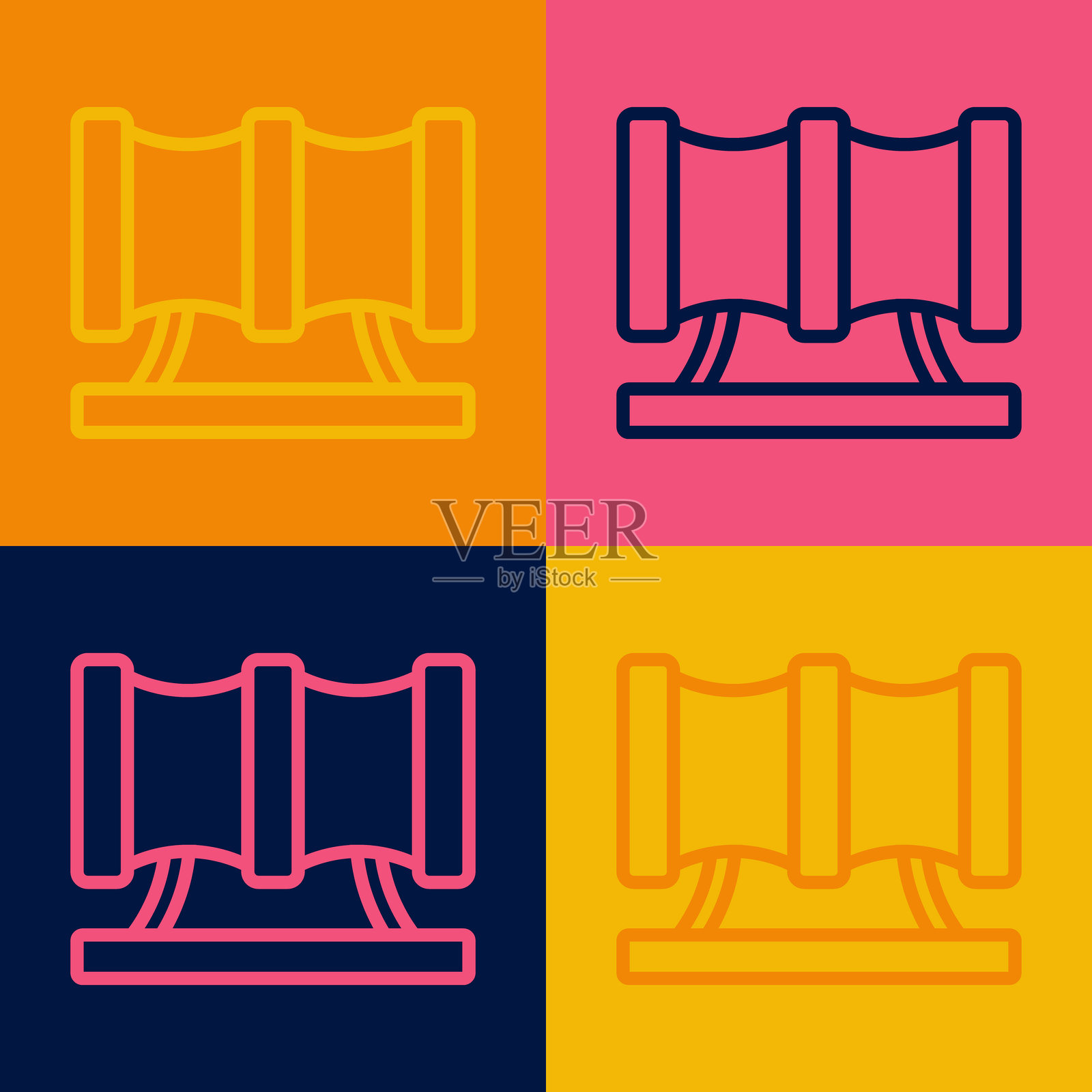 波普艺术风格的儿童游乐场滑梯管道图标，独立于彩色背景。插画图片素材