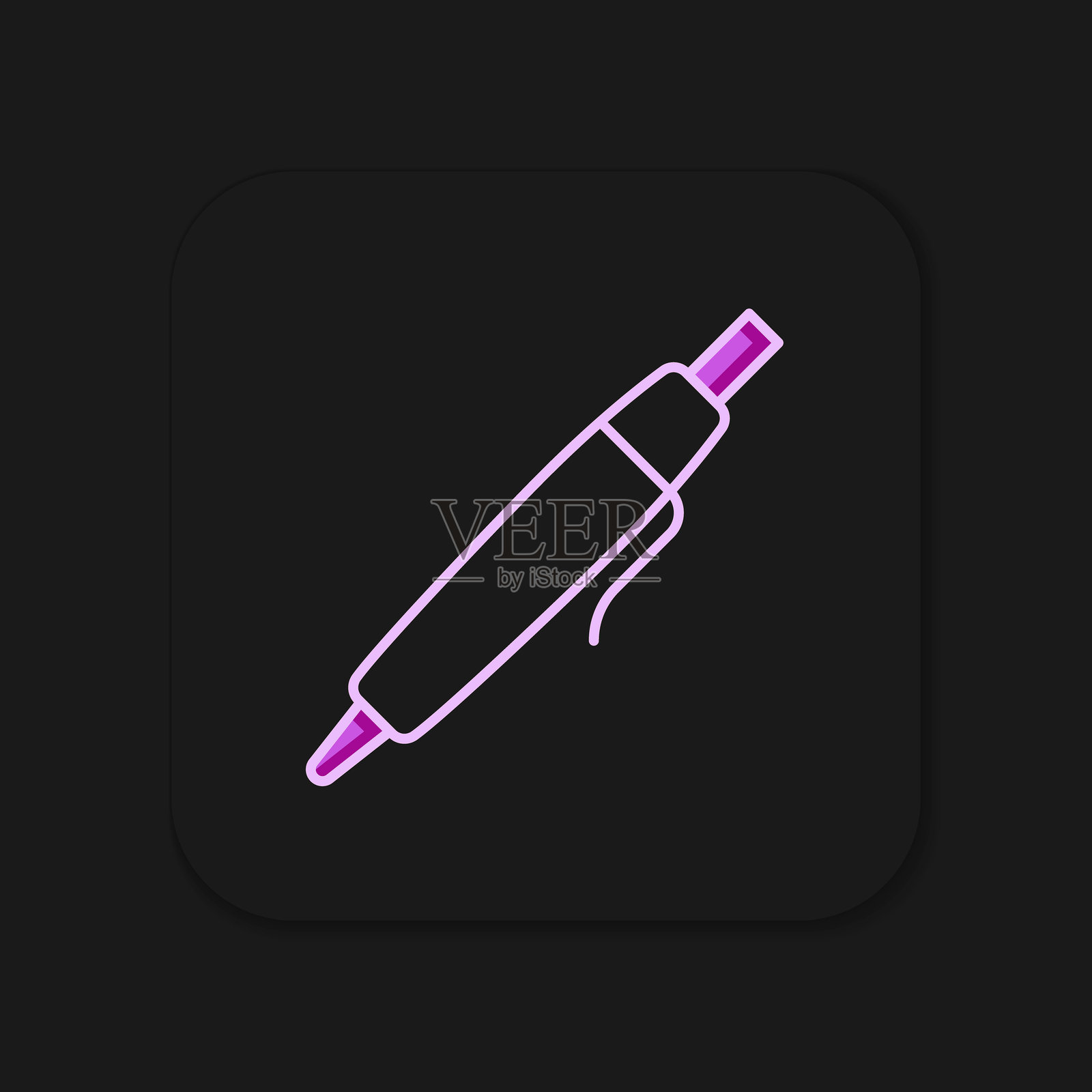 填充轮廓的笔图标，背景为黑色。扁平填充轮廓风格，带有阴影。矢量图。插画图片素材