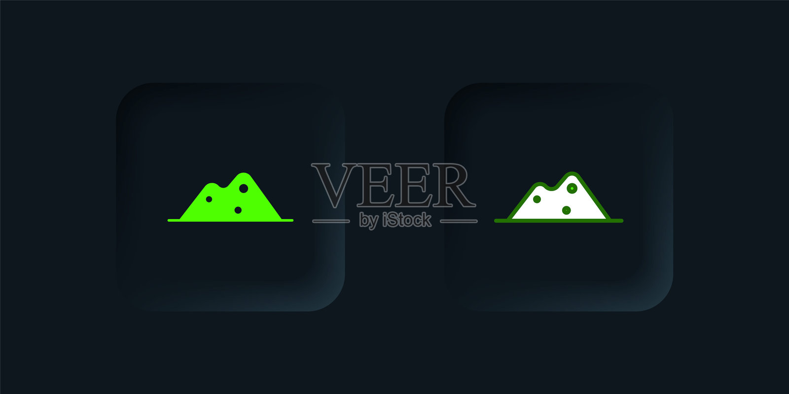 绿色盐图标，黑色背景。黑色方形按钮。矢量图。插画图片素材