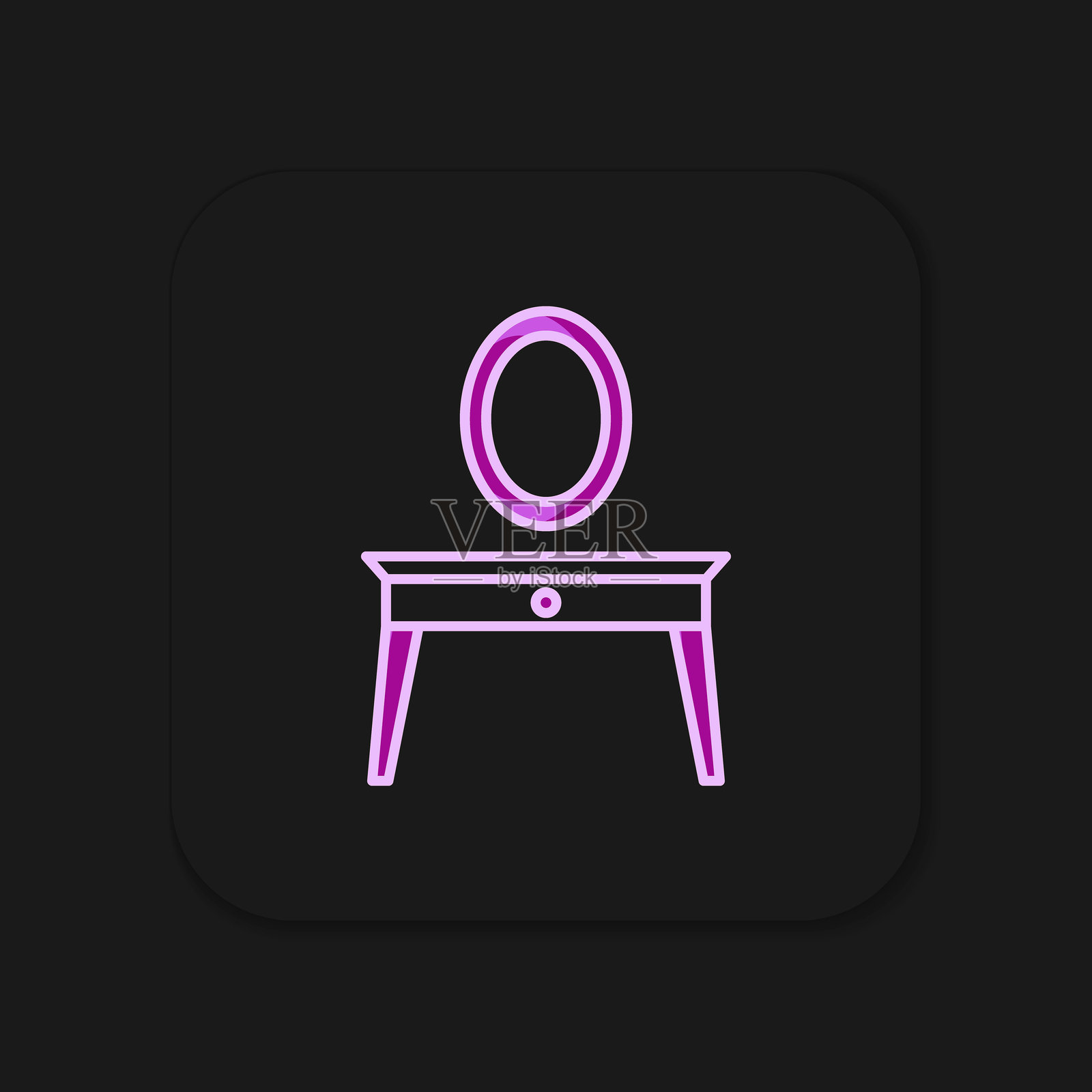 填充轮廓的梳妆台图标，背景为黑色。扁平填充轮廓风格，带有阴影。矢量图。插画图片素材