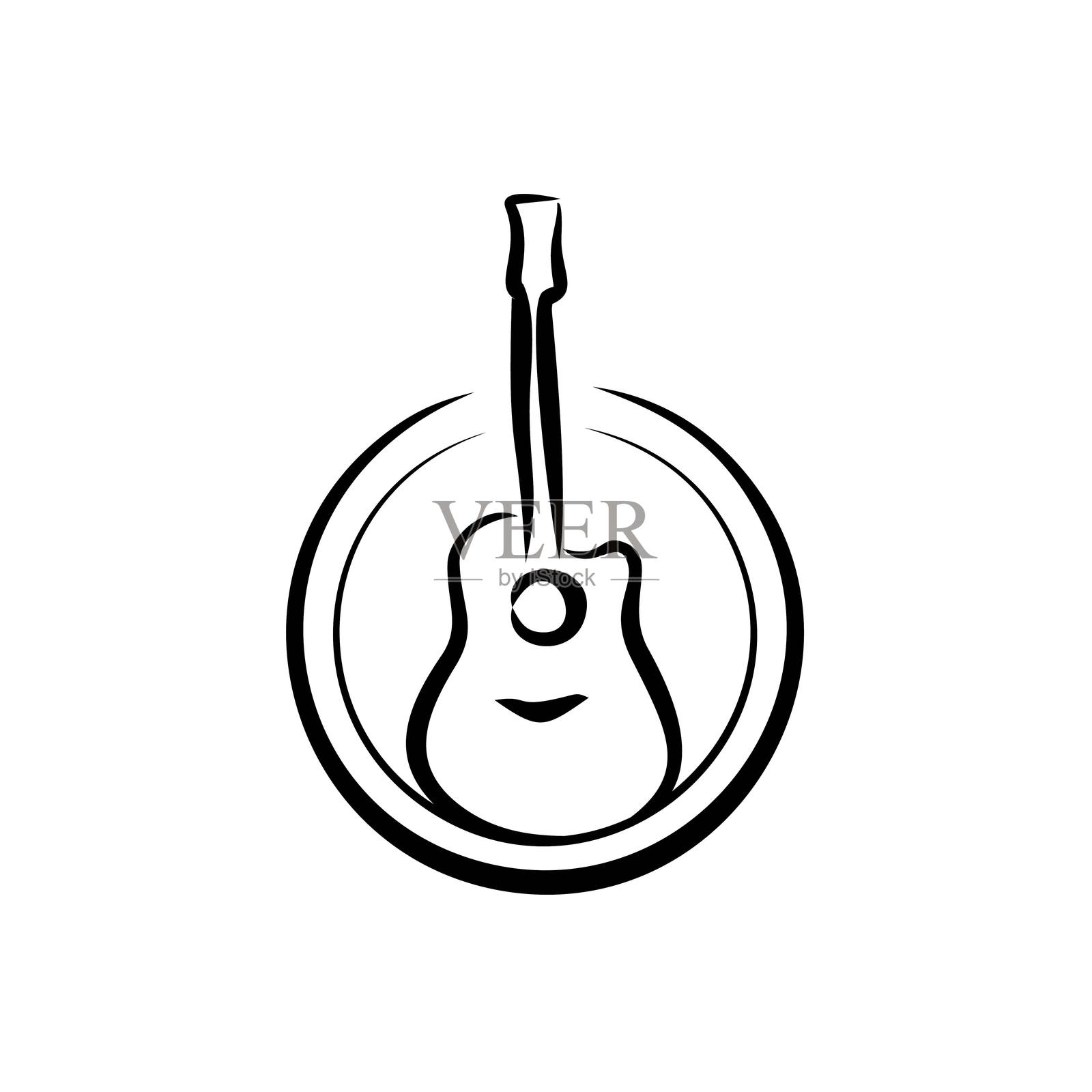 圆形吉他西方音乐歌曲标志设计矢量插图插画图片素材