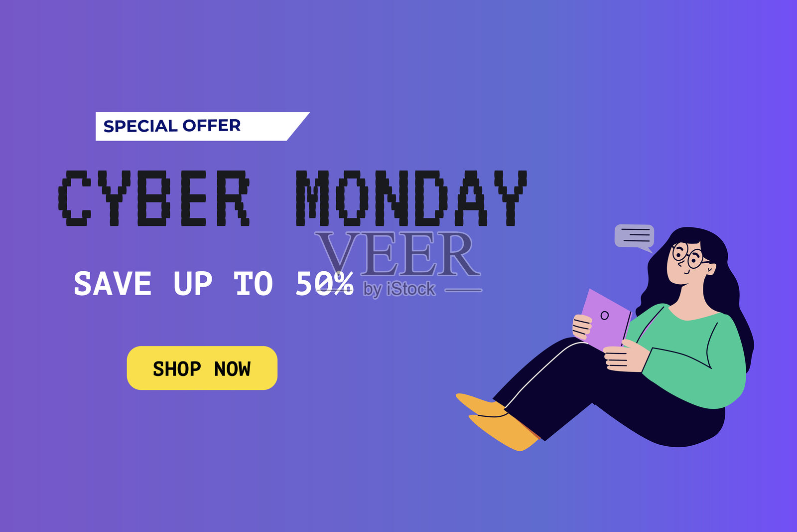 网络星期一促销横幅，展示在线购物促销的特价和折扣插画图片素材