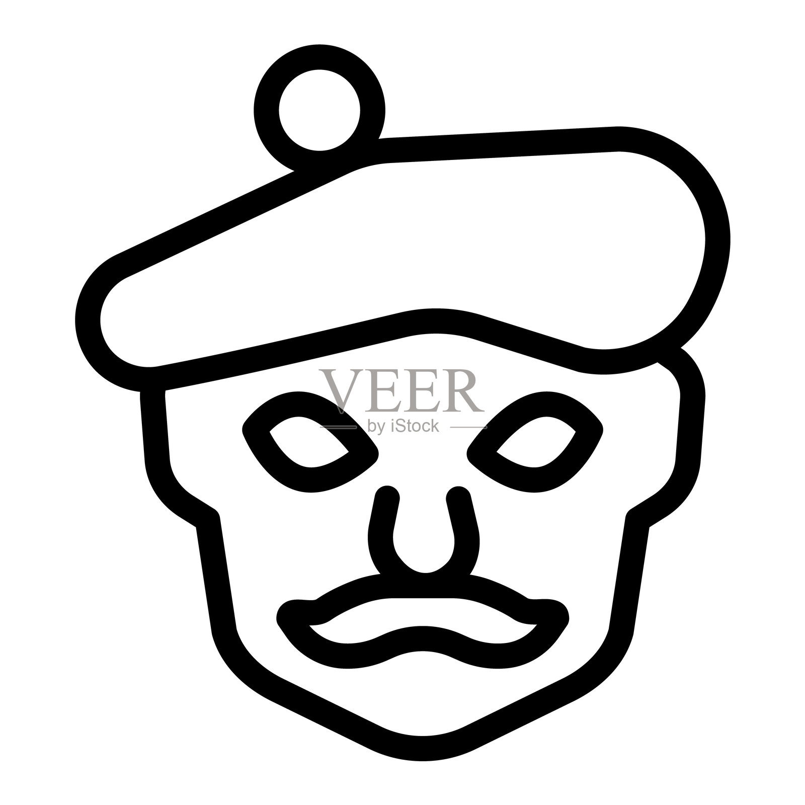 艺术家戴帽子的头像线条图标，展览概念。矢量图形。艺术家的面孔，公众人物标志，白色背景上的移动或设计风格。插画图片素材