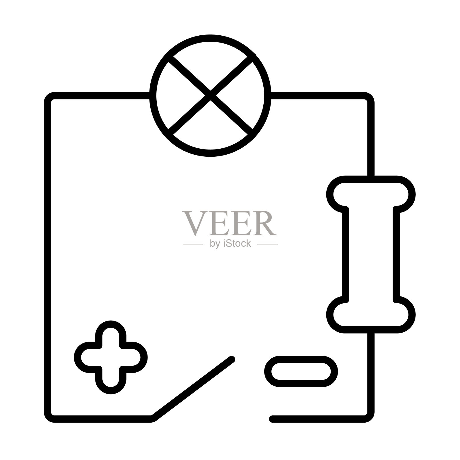 简单电路薄线图标，电工服务概念。矢量图形。白色背景上的电力语法符号，适合移动或设计风格。插画图片素材