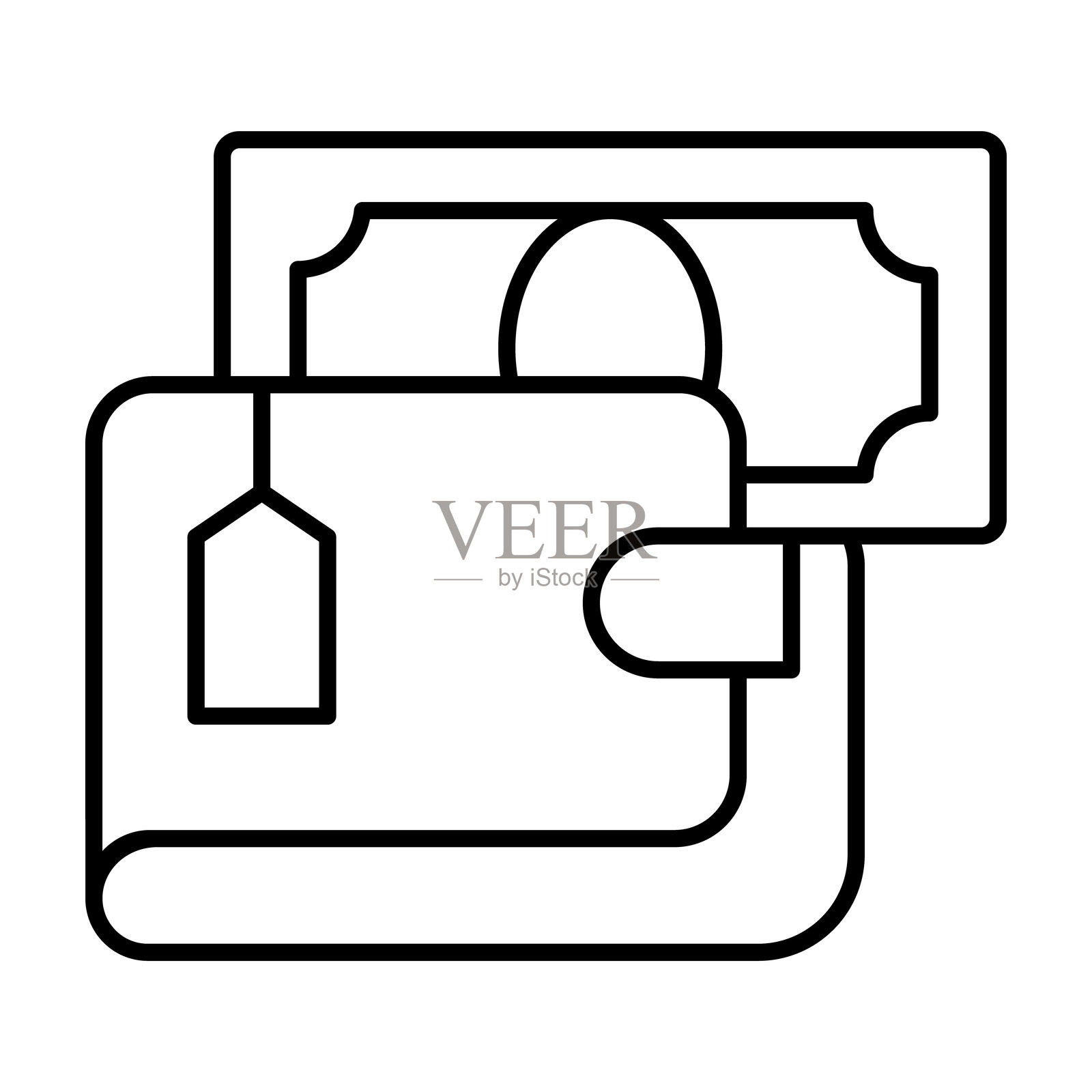钱包和钞票细线图标，黑色星期五概念。矢量图形。皮革钱包和纸币，白色背景上的支付标志，适合移动或设计风格。插画图片素材