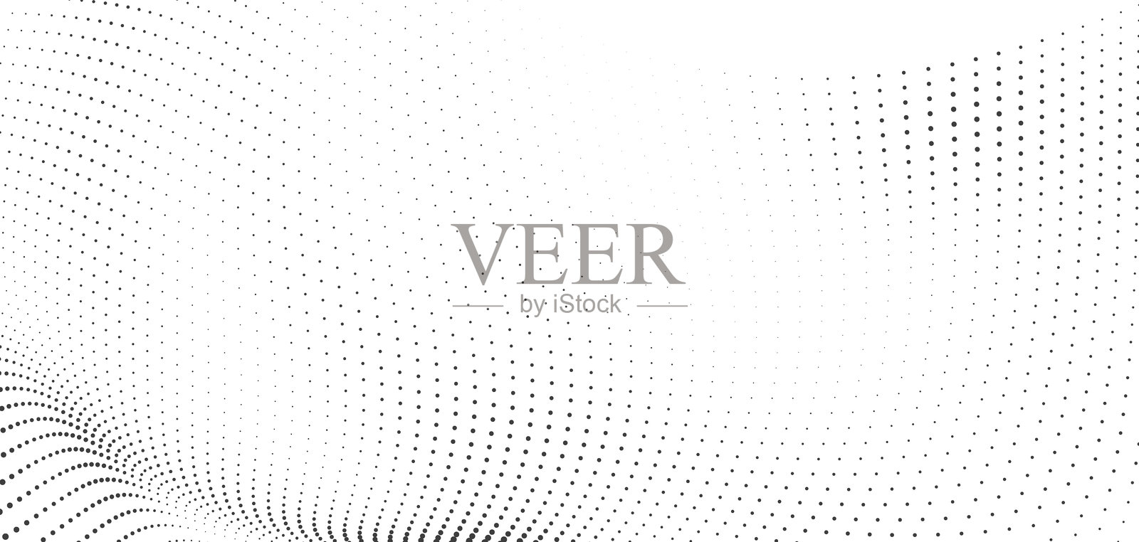 黑白渐变的半色调点在曲线网格波浪图案中流动，理想用于数字背景、抽象矢量艺术和流体设计过渡。插画图片素材