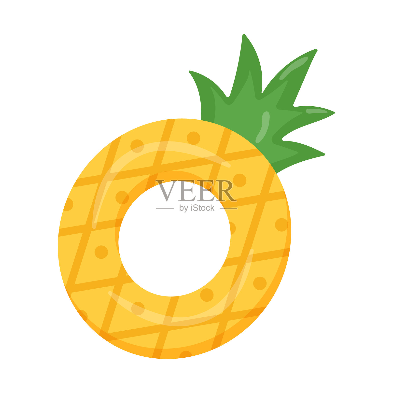 卡通风格的充气菠萝泳圈。搞笑的热带游泳圈图标。矢量插图，独立展示。插画图片素材