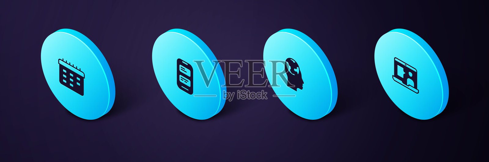 等距外语在线学习，学习外语，在线翻译器和学校时间表图标。矢量图。插画图片素材