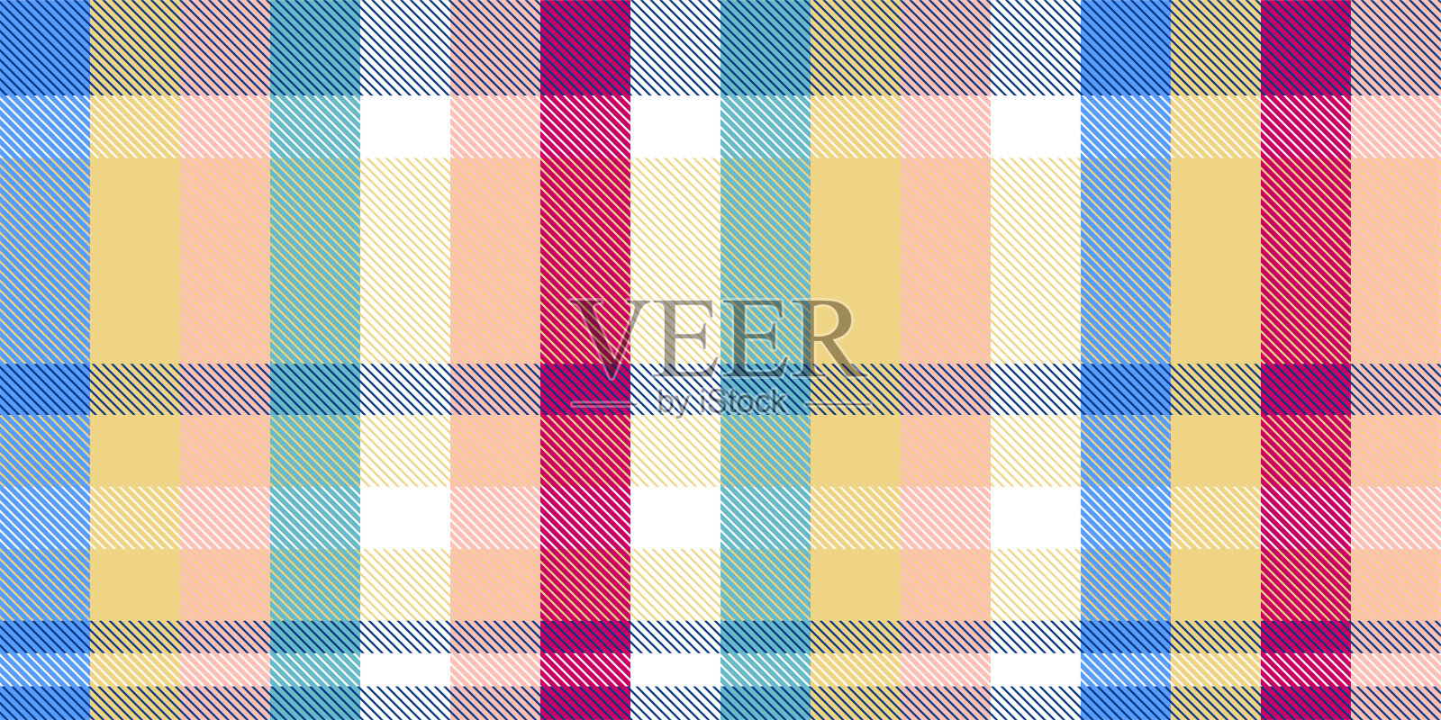 格子图案背景。复古桌布纹理。充满苏格兰图案的抽象色彩。适合印刷在面料上的柔和格子无缝背景。矢量艺术。插画图片素材