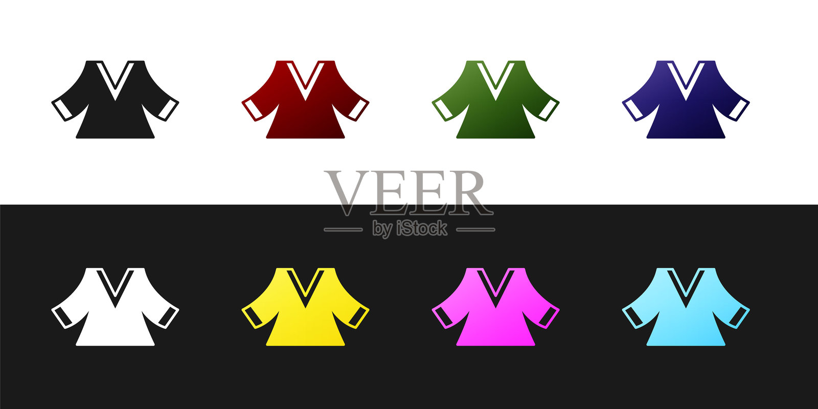 和服图标，黑白背景。中国、日本、韩国、越南穿着民族服装，和服。传统亚洲服装。矢量图。插画图片素材