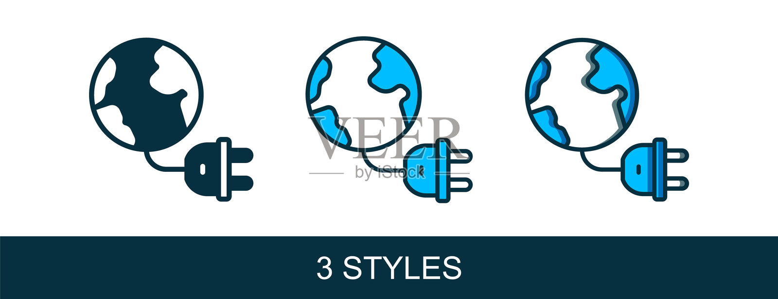 全球能源电力星球，带插头图标，背景为白色。生态概念与环境。矢量图。插画图片素材