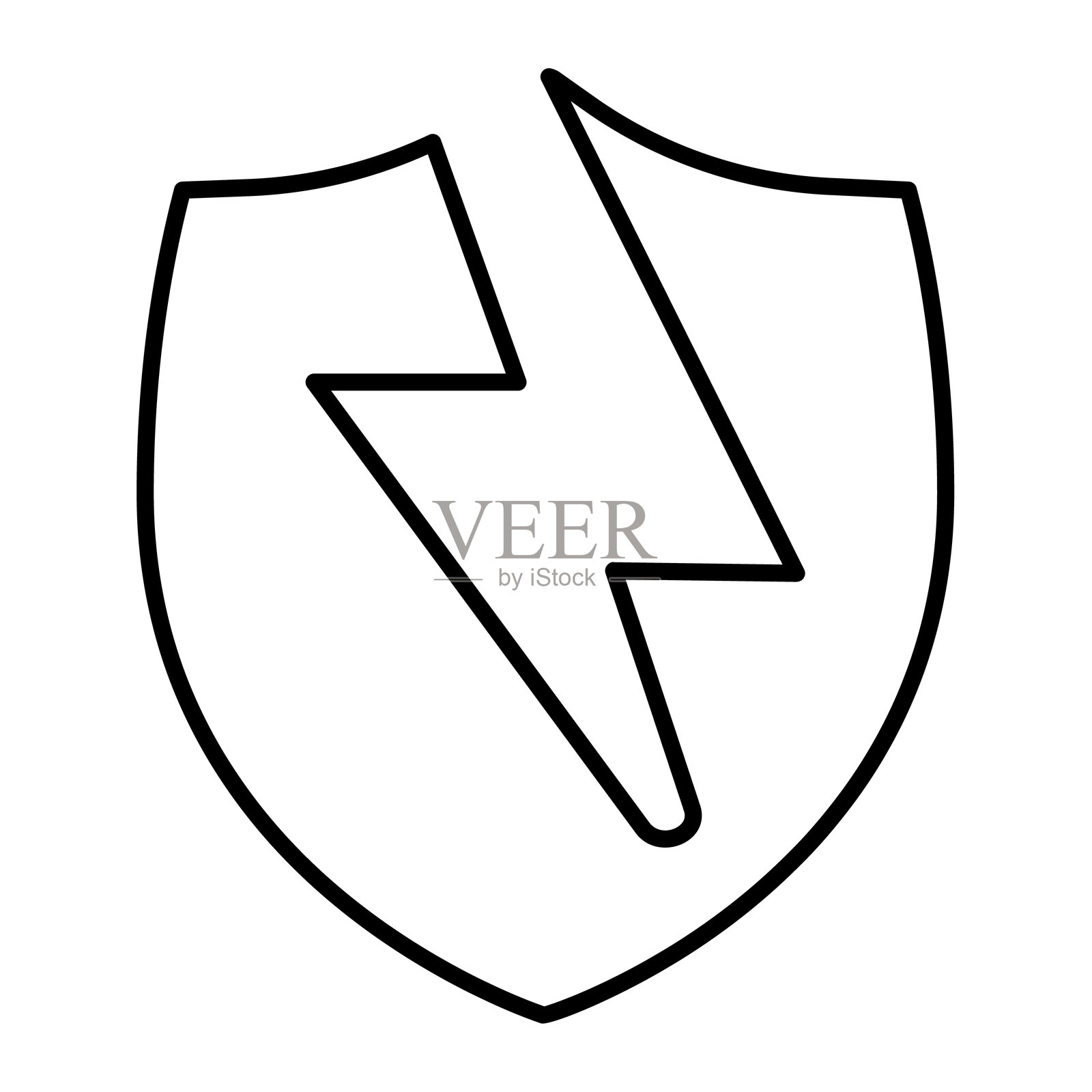 闪电图标，电工服务概念。矢量图形。电气安全盾牌，白色背景上的电力标志，适用于移动或设计风格。插画图片素材