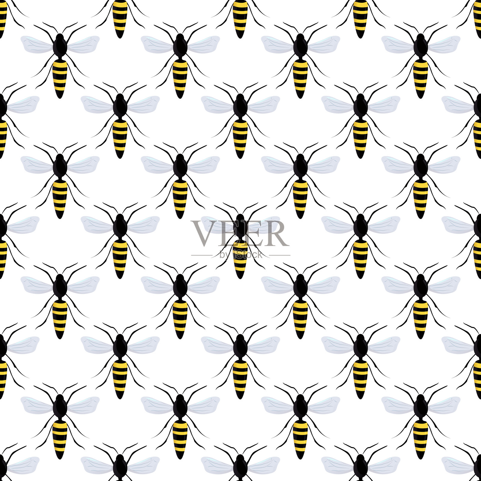 蜜蜂无缝图案，背景为白色插画图片素材