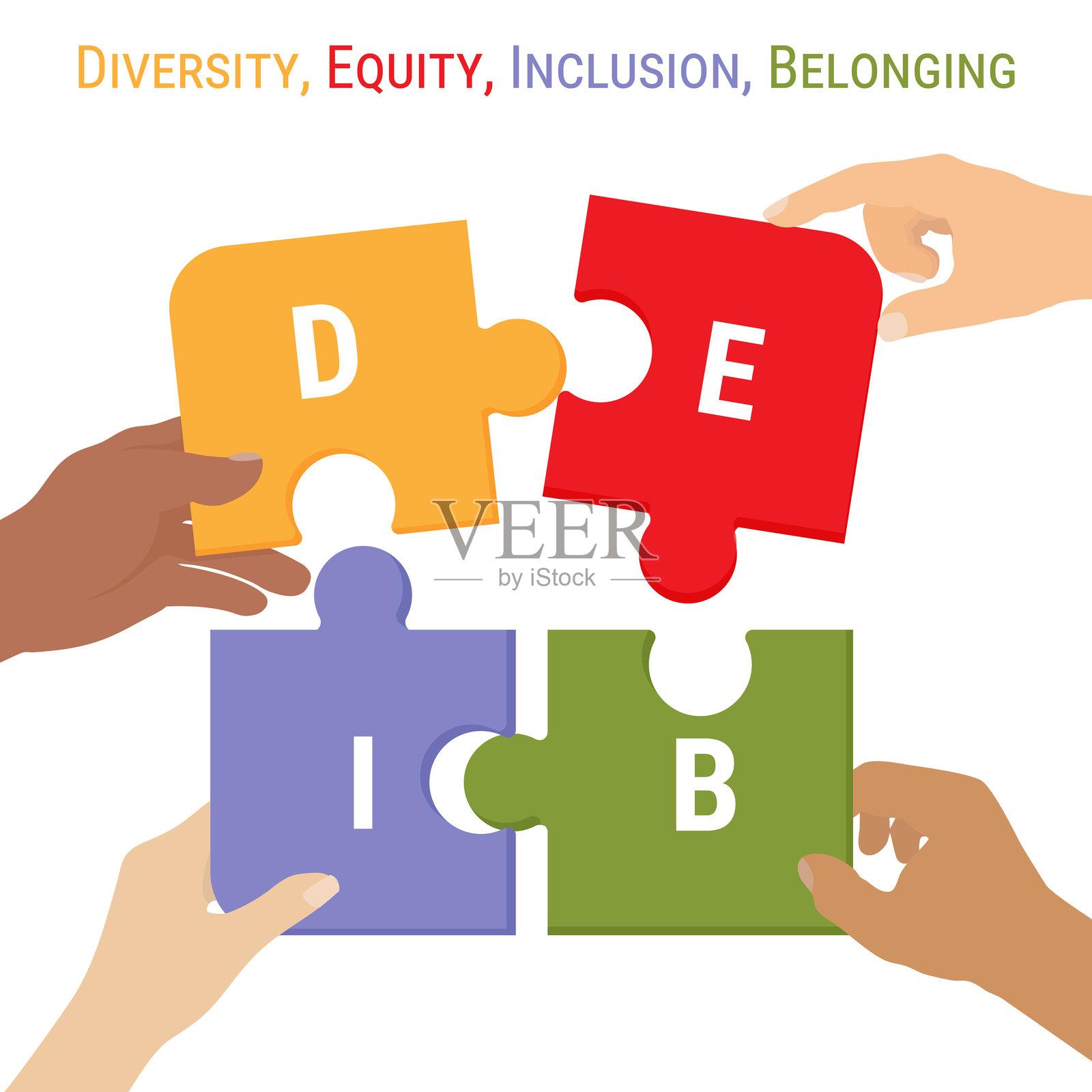 多样性、公平性、包容性和归属感拼图概念插画图片素材