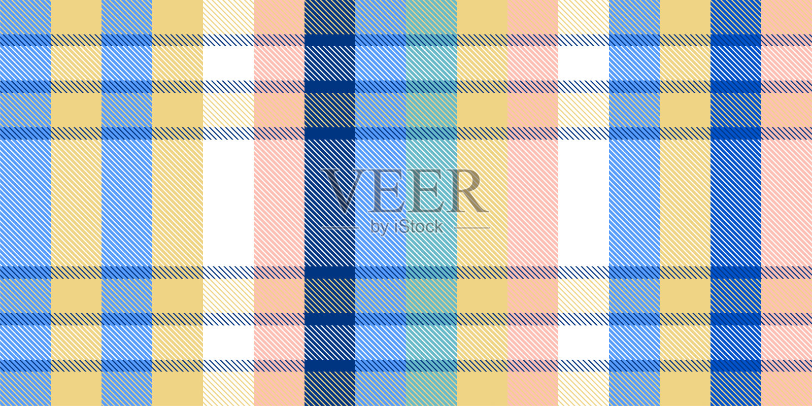 格子图案背景。复古桌布纹理。充满苏格兰风格的抽象色彩。适合印刷在面料上的柔和格子无缝背景。矢量艺术。插画图片素材