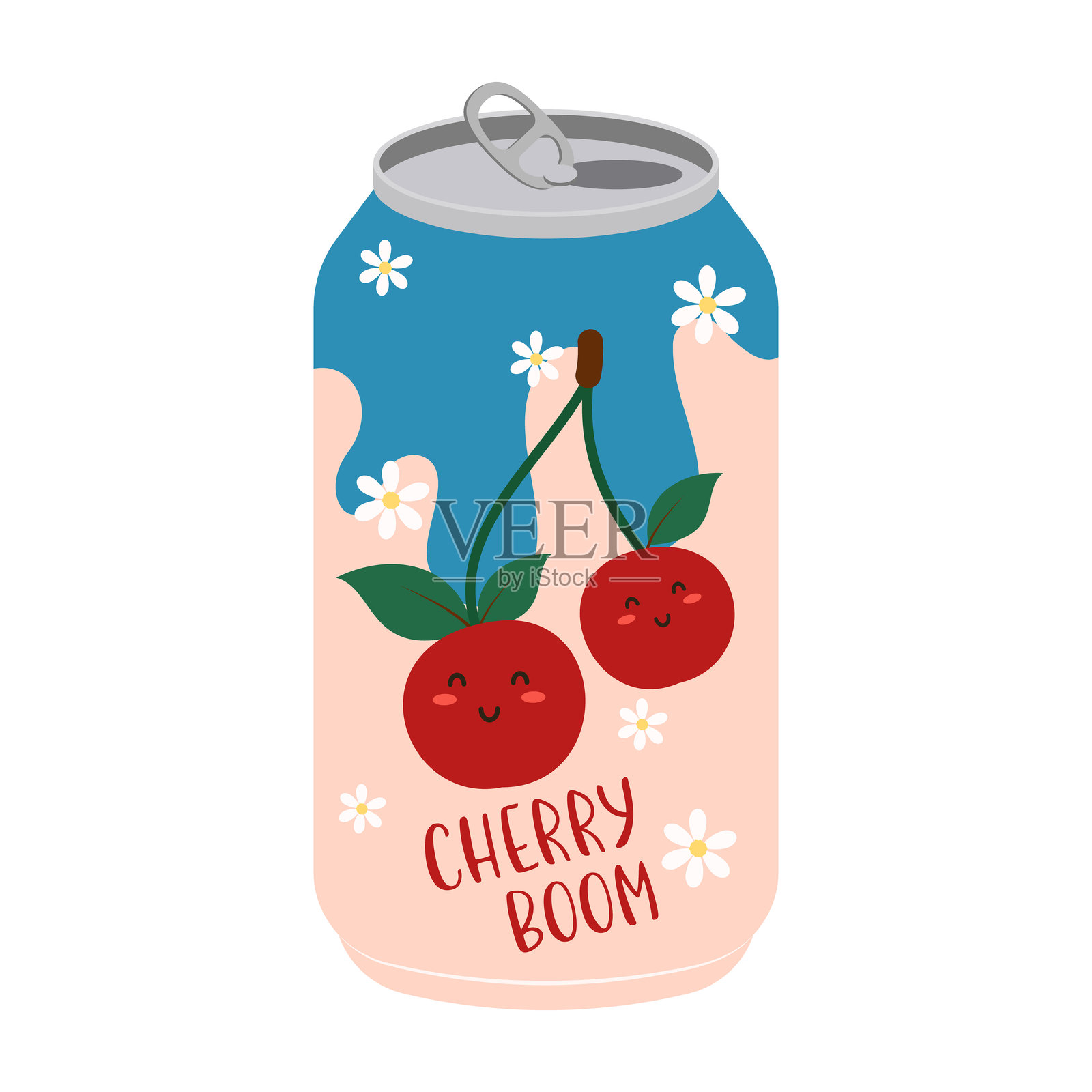 平坦的罐装和瓶装水果气泡饮料及风味汽水。夏季冷饮和软饮料插画图片素材