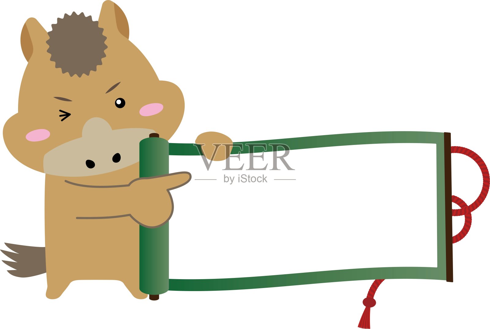 指向卷轴的马 - 简单的新年祝福模板（无服装）/ 插图素材（矢量插图）插画图片素材