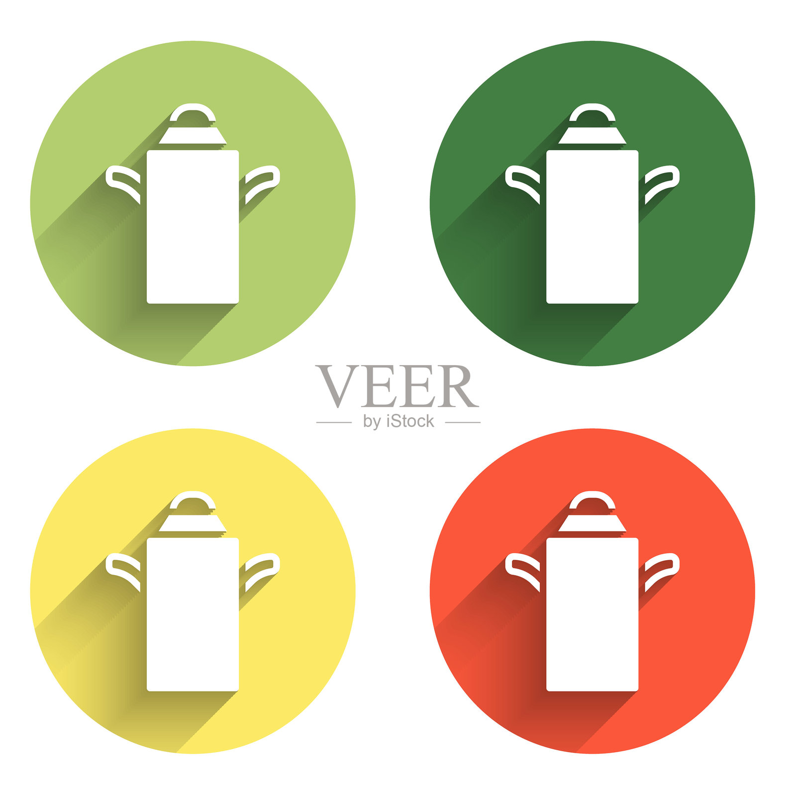 牛奶罐图标，带有长阴影背景。彩色圆形按钮。矢量图。插画图片素材