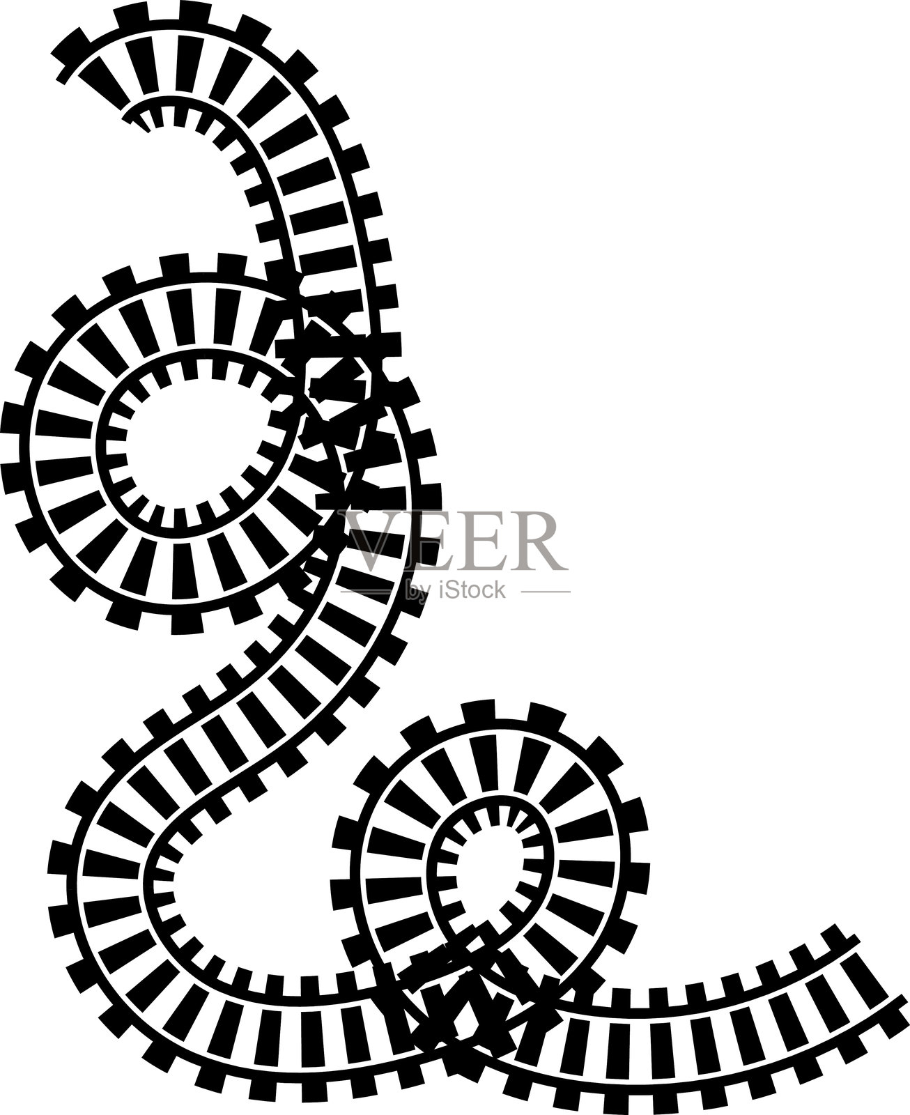 铁路火车轨道矢量路线。适用于游戏用户界面和图形设计图标集的铁路线路、地铁地图和铁路元素，易于编辑。铁路图案圆形曲线轨道图标。插画图片素材