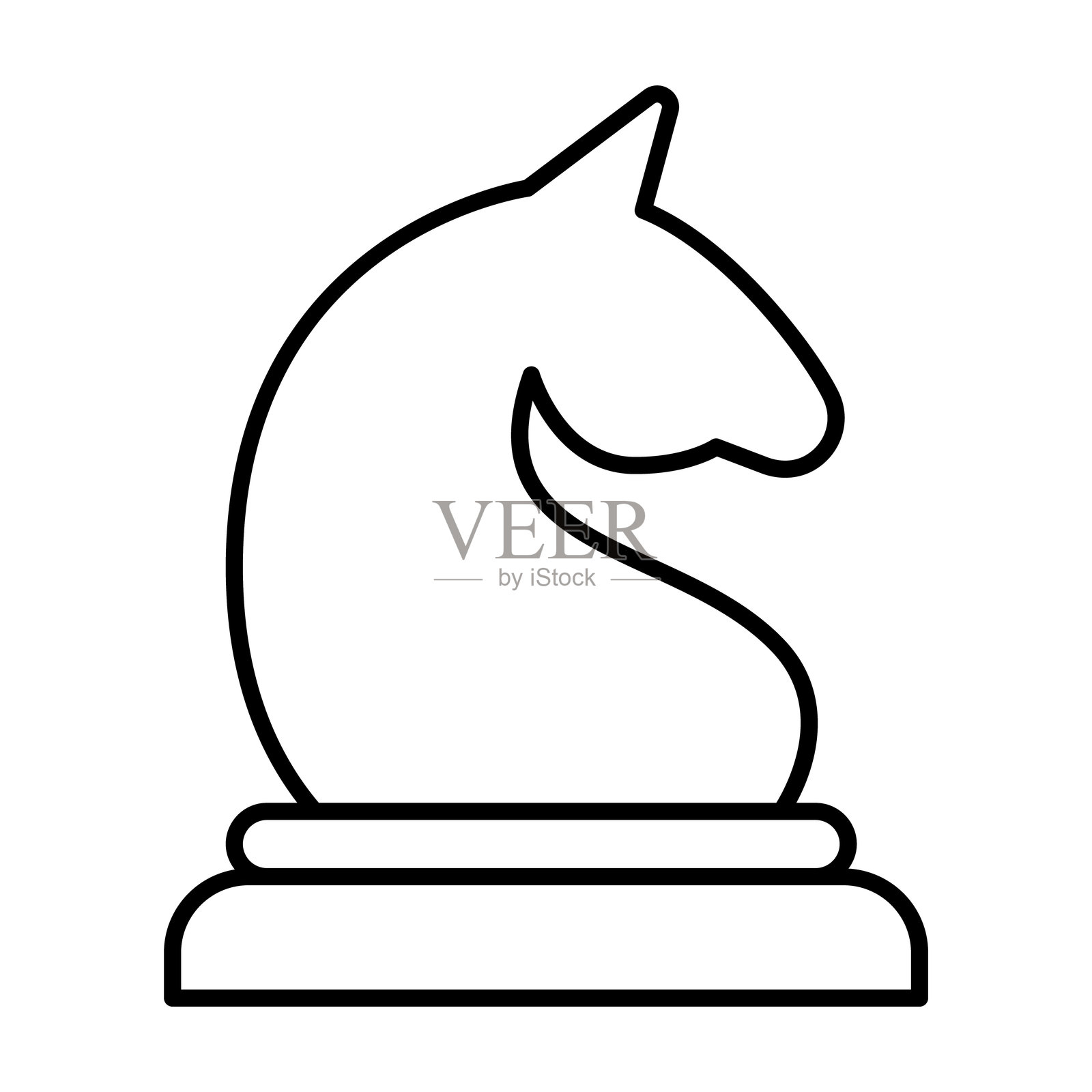 象棋马薄线图标，体育游戏概念。矢量图形。马的形象，象棋游戏标志，白色背景上的移动或设计风格。插画图片素材