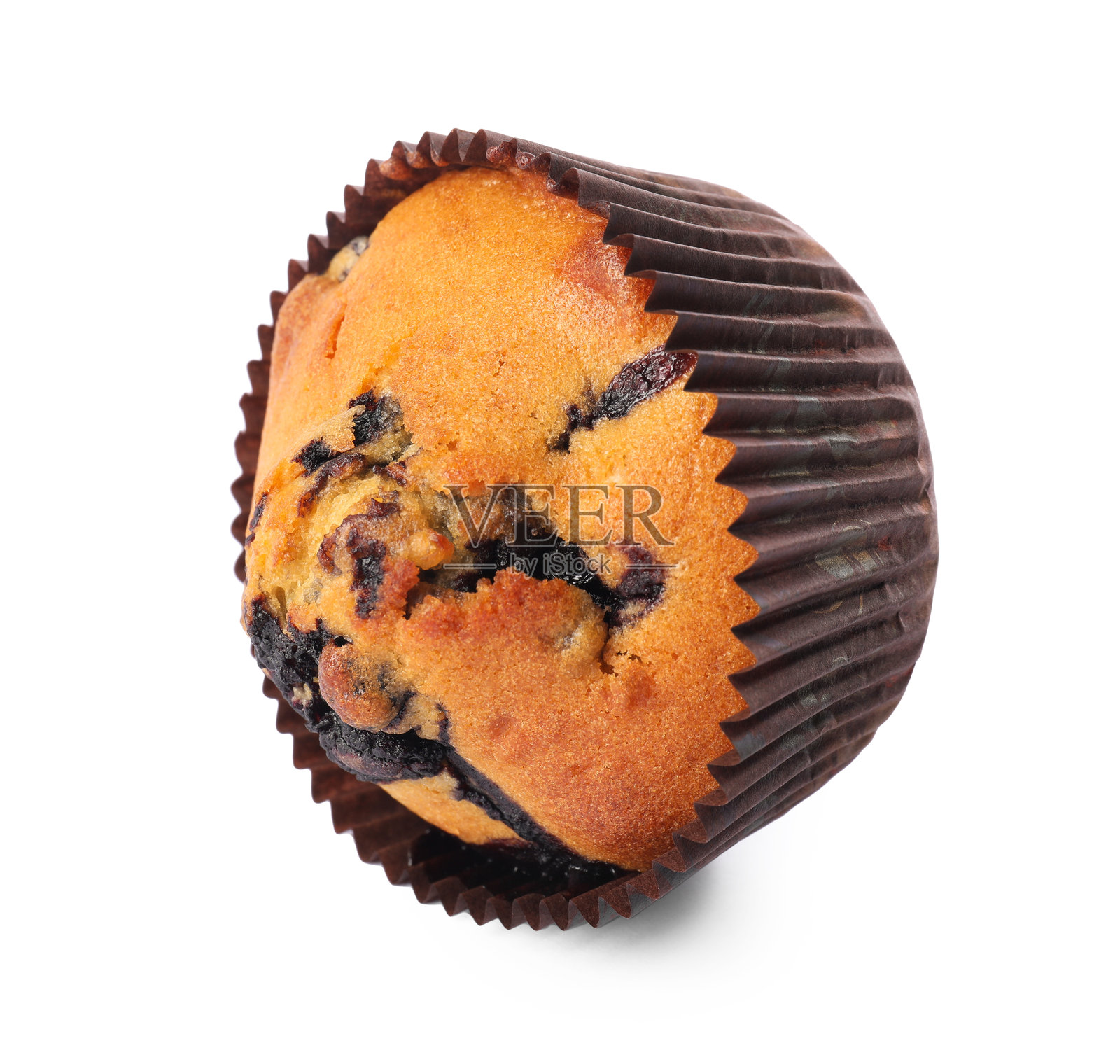 美味的蓝莓甜松饼，背景为白色。照片摄影图片