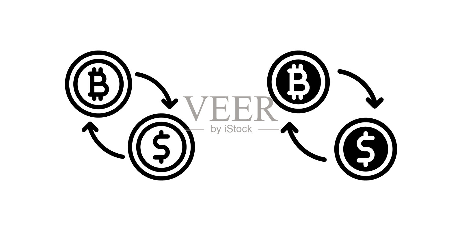 专业的加密货币交易所图标，带有交易和转换符号，适用于加密货币交易平台和金融科技应用程序插画图片素材